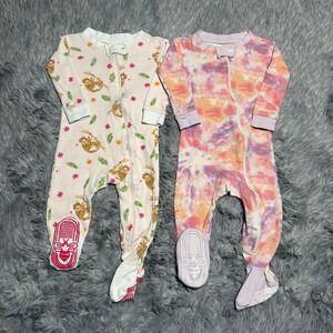 Burts Bees Baby Sleeper Bundle Tie-Dye Sloths Pink Baby Girl 3-6 Months
